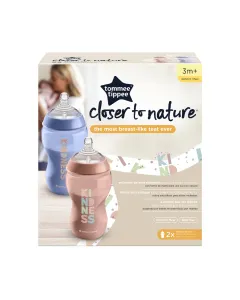 Tommee Tippee Closer To Nature Bottle 340ml 2 Pack 3m+ Decorated Girl