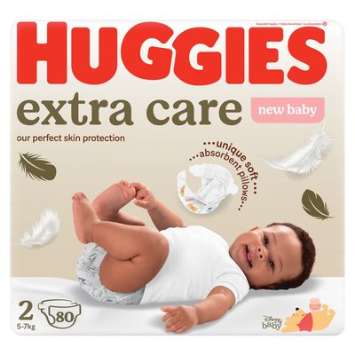 Huggies Extra Care Size 2 New Baby 80 Nappies (5-7kg) Jumbo Pack