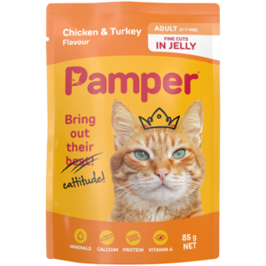 Pamper Fine Cuts Chicken & Turkey In Jelly Cat Food Pouch 85g