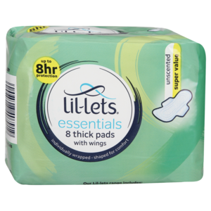 Lil-Lets Essentials Unscented Super Value Thick Pads 8 Pack