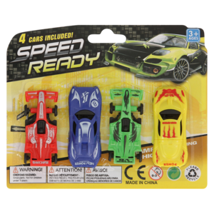 Speed Ready 4-In-1 Toy Car Set 4 Pack