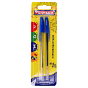 Penflex Clear Medium Blue Ballpoint Pen 2 Pack