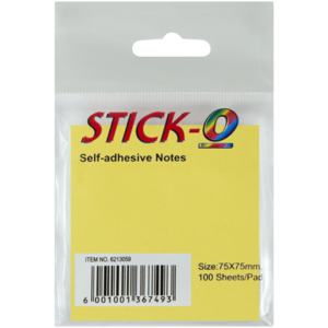 Stick-O Yellow Self Adhesive Sticky Notes 100 Pack