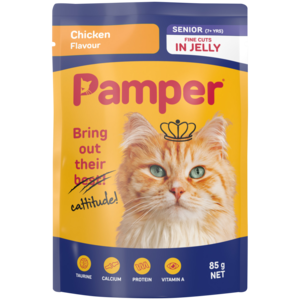 Pamper Senior Chicken Flavoured Adult Cat Food In Jelly Pouch 85g