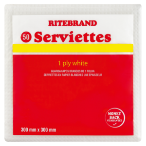 Ritebrand 1 Ply White Serviettes 50 Pack
