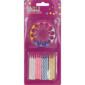 Party Thingz Multicoloured Birthday Candles & Holders Set 24 Piece