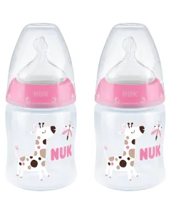 Nuk Temperature Control Bottle 150ml With Size 1 Silicone Teat 0-6m Twin Pack - Girl