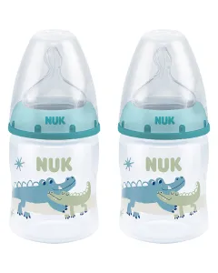 Nuk Temperature Control Bottle 150ml With Size 1 Silicone Teat 0-6m Twin Pack - Boy