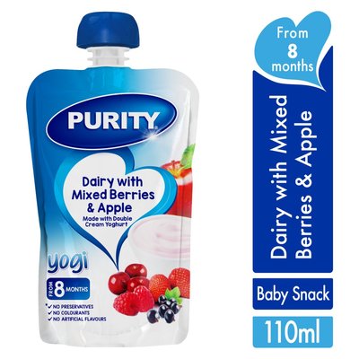 Purity Pouch Dairy with Mixed Berries & Apple 110ml from 6 Months
