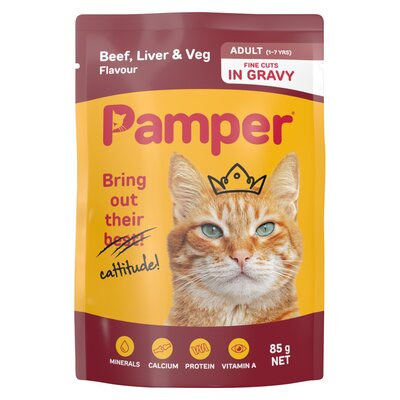 Pamper Fine Cuts Beef Liver & Veg 85g