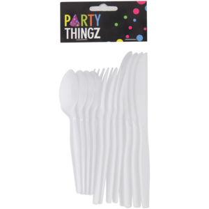 Party Thingz White Assorted Plastic Cutlery Set 12 Piece