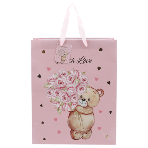 Bear With Roses Large Foil Gift Bag