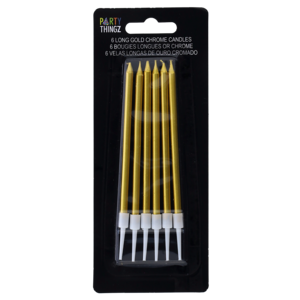 Party Thingz Gold Long Chrome Candles 6 Piece