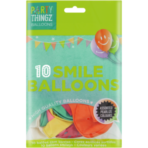 Party Thingz Assorted Pearlize Smile Round Balloons 10 Pack