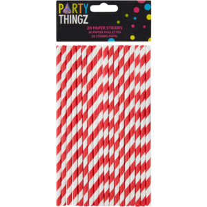 Party Thingz Red & White Striped Paper Straws 20 Pack