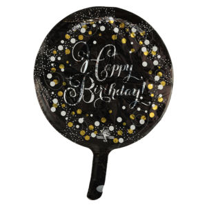 Round Black & Gold Happy Birthday Balloon 22cm