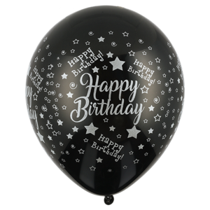 Balloon Black & Gold Print Happy Birthday