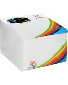 Serviettes 1ply 100's White Table Magic