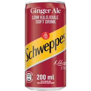 Schweppes Ginger Ale Low Kilojoule Soft Drink Can 200ml