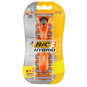 BIC 3 Hybrid Men's Disposable Razors Blister Cartridges 1 Pack + 8
