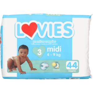 Lovies Midi Size 3 4-9kg Premium Nappies 44 Pack