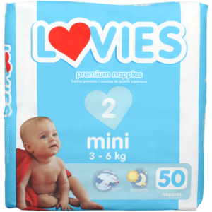 Lovies Mini Size 2 3-6kg Premium Nappies 50 Pack