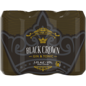 Black Crown Gin & Tonic Spirit Cooler Cans 6 x 440ml