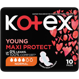 Kotex Young Maxi Normal Total Confidence Sanitary Pads With Wings 10 Pack