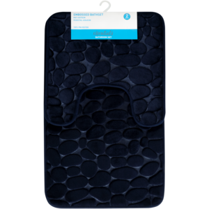 Essentials Navy Embossed Foam Bathmat Set 2 Piece
