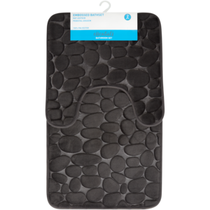 Essentials Grey Embossed Foam Bathmat Set 2 Piece