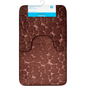 Essentials Brown Embossed Foam Bath Mat Set 2 Piece