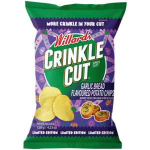 Willards Crinkle Cut Garlic Bread Flavour Potato Chips 120g