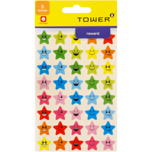 TOWER Star Smiley Face Stickers 3 Sheets