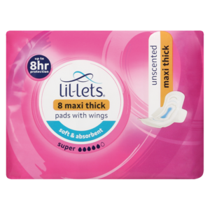 Lil-Lets Unscented Super Winged Maxi Thick Pads 8 Pack