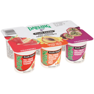Darling Full Cream Strawberry, Mixed Fruit, Granadilla Flavoured Fruit Freast Yoghurt 6 x 100g