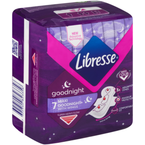 Libresse Goodnight Maxi Extra Long Super Heavy Sanitary Pads With Wings 7 Pack