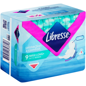 Libresse Protection & Comfort Unscented Maxi Long Heavy Sanitary Pads With Wings 9 Pack