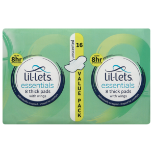 Lil-Lets Essentials Unscented Winged Thick Pads 16 Pack