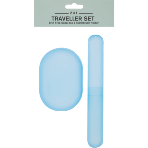 Blue 2-In-1 Soap & Toothbrush Holder Traveller Set