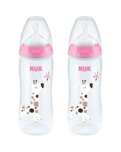 Nuk Temperature Control Bottle 300ml With Size 2 Silicone Teat 6-18m Twin Pack - Girl