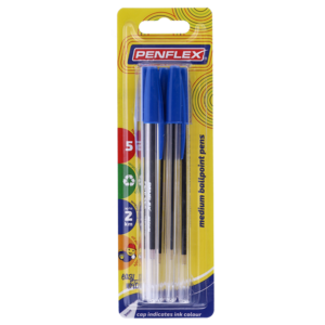 Penflex Clear Medium Blue Ballpoint Pen 5 Pack