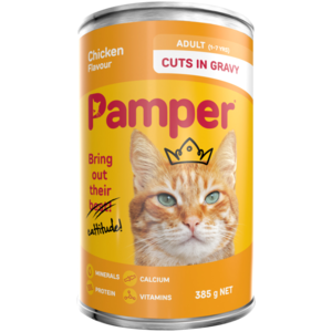 Pamper Chicken Flavoured Cut In Gravy Can 385g
