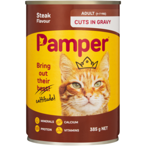 Pamper Steak Flavoured Cuts In Gravy Cat Food Can 385g