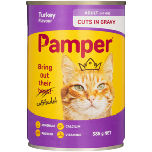 Pamper Turkey Flavoured Cuts In Gravy Cat Food Can 385g