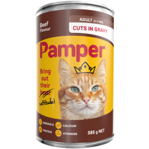 Pamper Beef Flavoured Cuts In Gravy Cat Food Can 385g