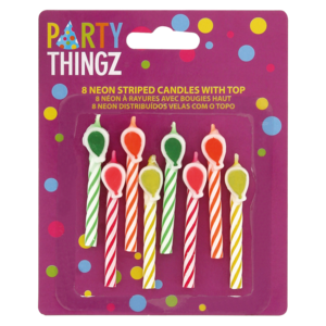 Party Thingz Neon Striped Candles 8 Pack