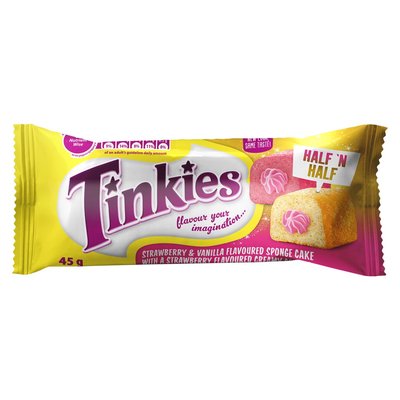 Tinkies Half & Half Strawberry Vanilla Flavoured Sponge Cake 45g