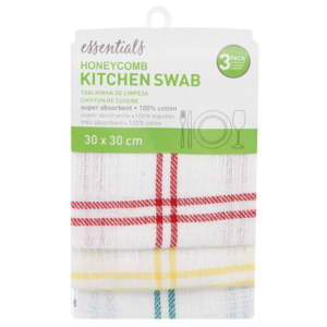 Essentials Honeycomb Kitchen Swab 3 Pack (Colour May Vary)