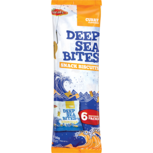 Tasty Treats Deep Sea Bites Curry Flavoured Snack Biscuits 6 x 30g