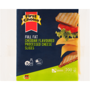 First Choice Full Fat Cheddar Flavoured Processed Cheese Slices 200g